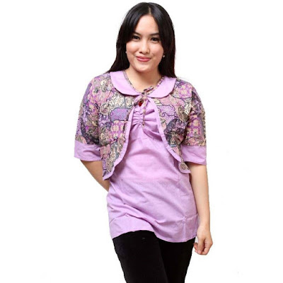 Model Baju Batik Wanita Kombinasi Polos Modern Terbaru