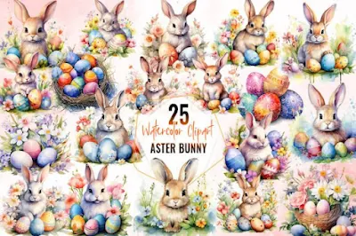 Watercolor Easter Bunny Clipart