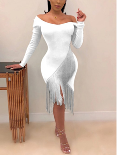 5 Chic and Classy Clothes for Fall 2020 - Honey White High-Low Hem Bodycon Dress Full Sleeve For Traveling