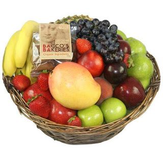 Cookies in a bag with fruit basket