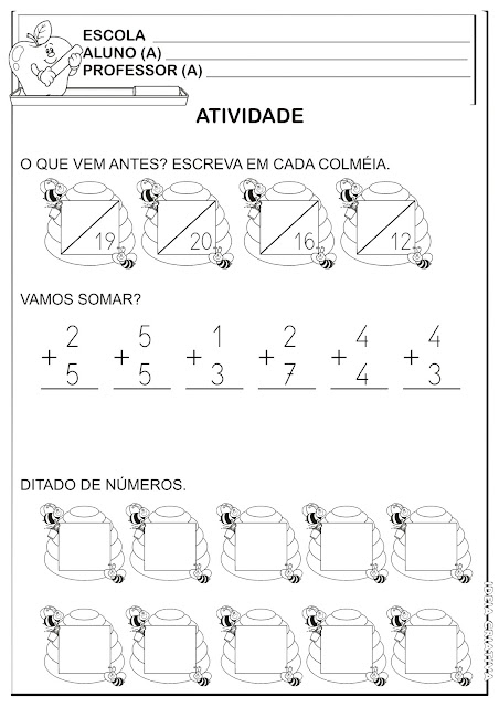 Atividade Sucessor Antecessor Adição e Ditado de Números