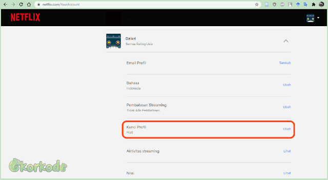 kunci profil netflix