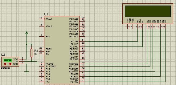 Schematic for interfacing DS18s20 with 8051