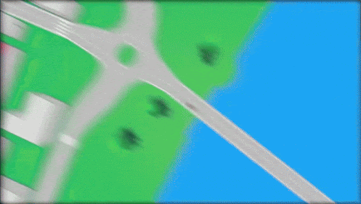 animated GIF of virtual cars moving around of a map of Virtual World