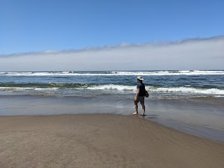 Walking on the beach near Pacific City Oregon, what you shouldn't do after an earthquake or after hearing a tsunami warning.