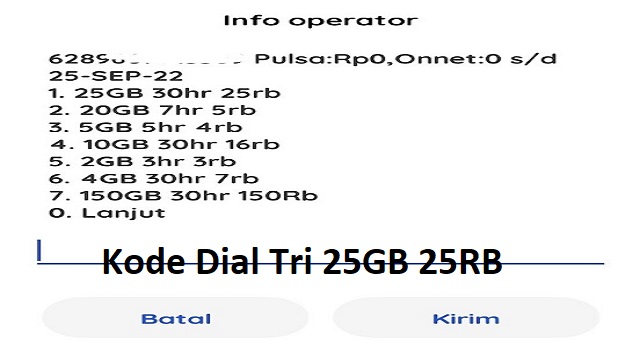 Kode Dial Tri 25GB 25RB