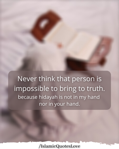 Never think that person is impossible to bring to truth. because hidayah is not in my hand  nor in your hand.