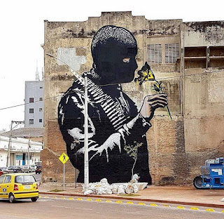 'Soldiers Who Desire Peace' Graffiti Street Art in Colombia Detail