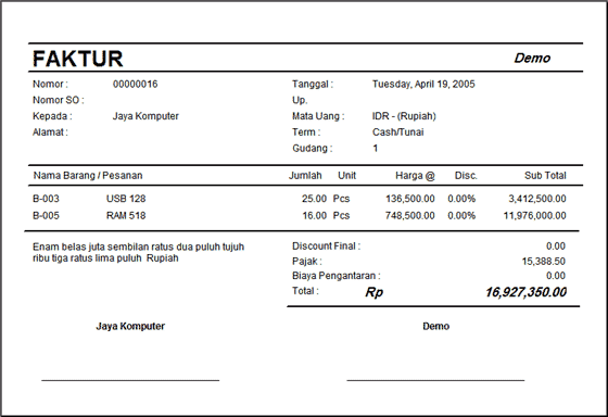 Contoh Surat Resmi: Contoh Invoice Pembayaran Sederhana Contoh Surat Resmi: Contoh Invoice Pembayaran Sederhana