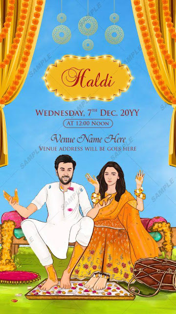 haldi invitation card with cartoon