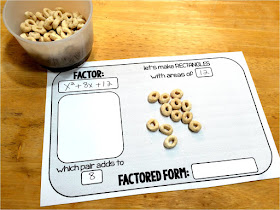 Are you looking for a fun hands-on activity for teaching quadratic trinomial factoring? A factoring activity we did in class using cereal is described in this post as well as links to other fun quadratics activities.