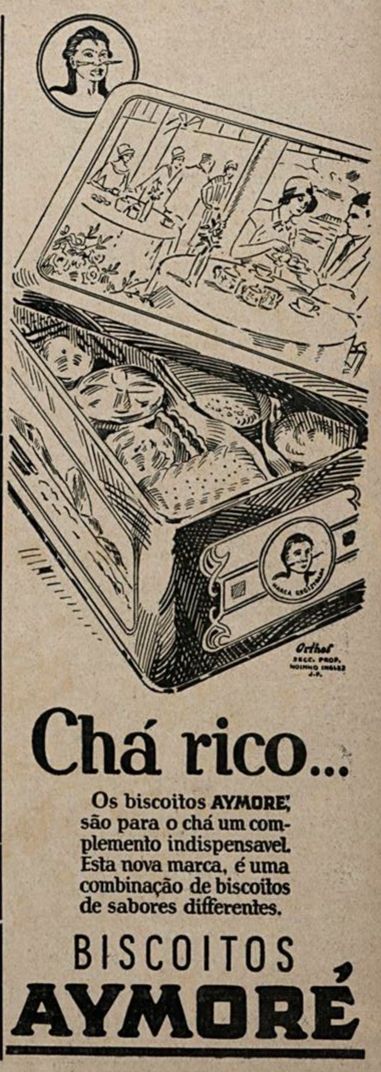 Propaganda veiculada em 1930 promovia um chá com Biscoitos Aymoré