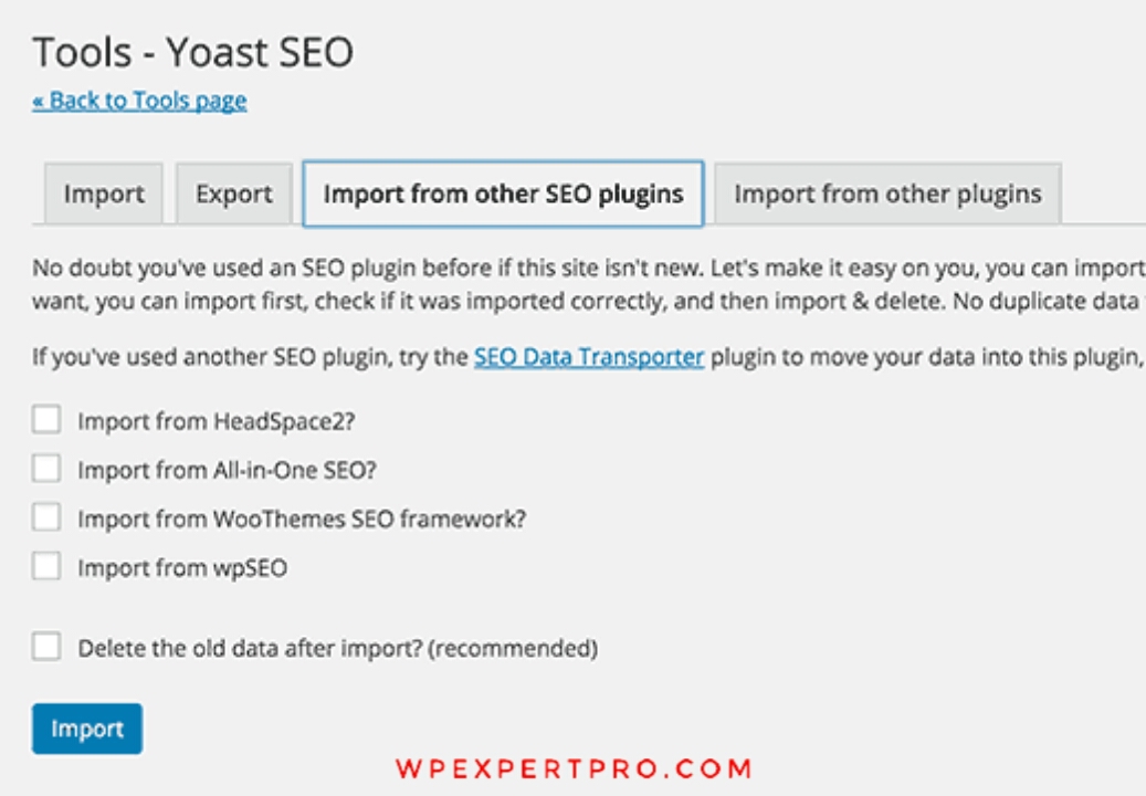 Import and export SEO tools