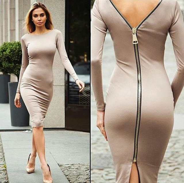 Zipper casual knee length dress