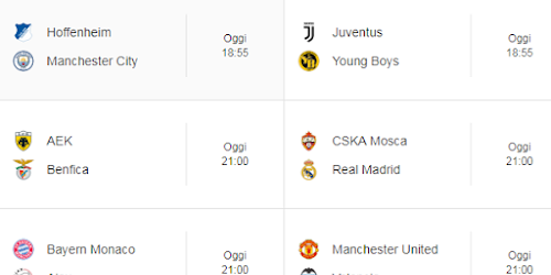 CHAMPIONS LEAGUE:LE SFIDE DI OGGI