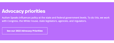 Banner reading "Advocacy priorities: Autism Speaks influences policy at the state and federal government levels. To do this, we work with Congress, the White House, state legislators, agencies, and regulators."