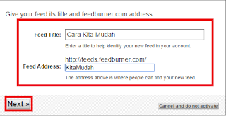 Memasukkan Feed Title dan Feed Address