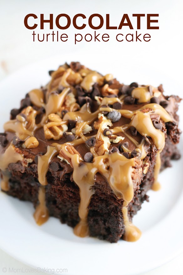 CHOCOLATE TURTLE POKE CAKE