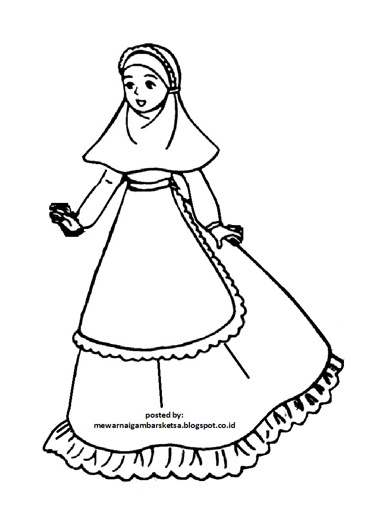Mewarnai Gambar: Mewarnai Gambar Sketsa Kartun Anak Muslimah 10