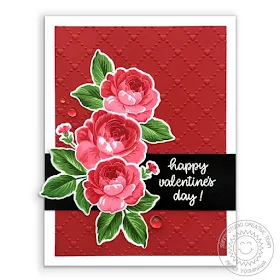 Sunny Studio Stamps Everything's Rosy Layered Rose Valentine's Day Card (using Happy Thoughts Stamps & Quilted Hearts Embossing Folder)