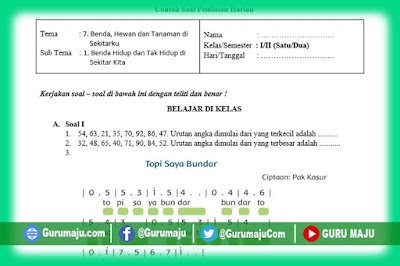 Soal UH / PH Kelas 1 Tema 7 Kurikulum 2013 Revisi Tahun 2019