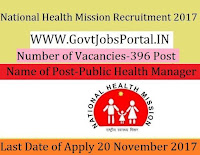 National Health Mission Recruitment 2017– 396 Para Medical Worker, Public Health Manager
