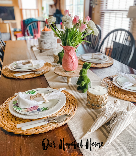 Easter dinner table fabric stuffed carrots