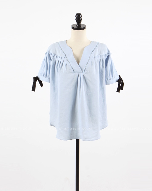 V Neck Blouse with Pleat Detail