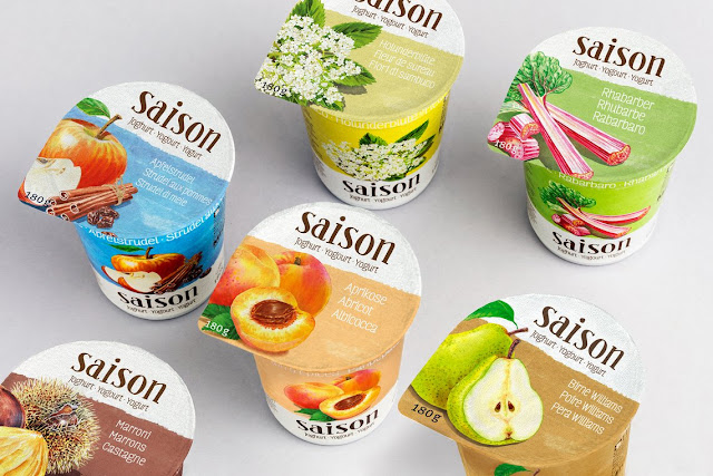 Migros Saison Yogurts with watercolour illustrations by Irina Sztukowski