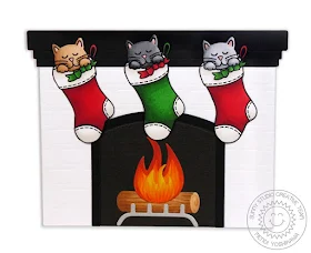 Sunny Studio Stamps: Shaped Fireplace Card (using Santa's Helpers Kitty Cat Stamps)