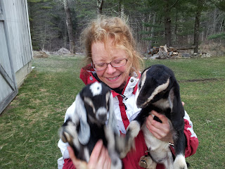 Bev holding two doelings