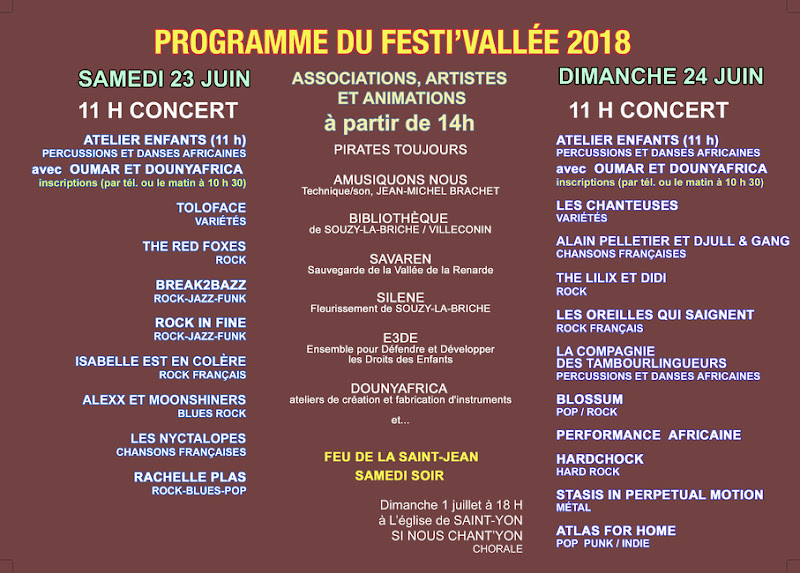 Programmation de la 20ème édition du 23 au 24 juin 2018 à Souzy-la-Briche