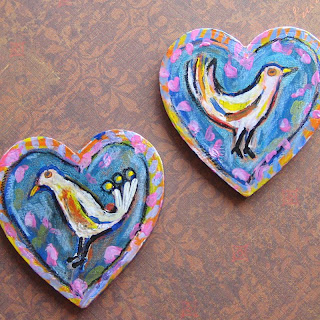 Bird Love , hand-painted bird magnets