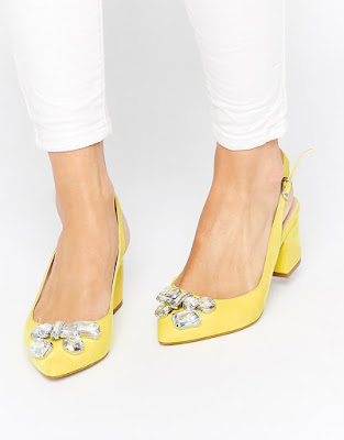 asos yellow low block embellished sling back heels