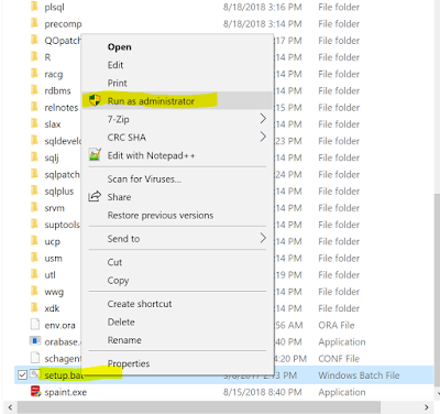 1. Oracle Database 18C Installation - Administrator-setup-bat-file