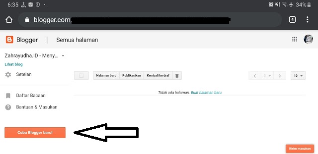 Gambar Letak Tombol Coba Blogger Baru