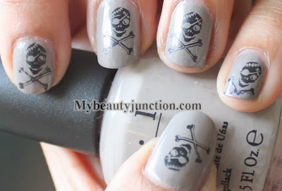 Skull manicure for Hallowe'en nail art challenge with OPI French Quarter For Your Thoughts