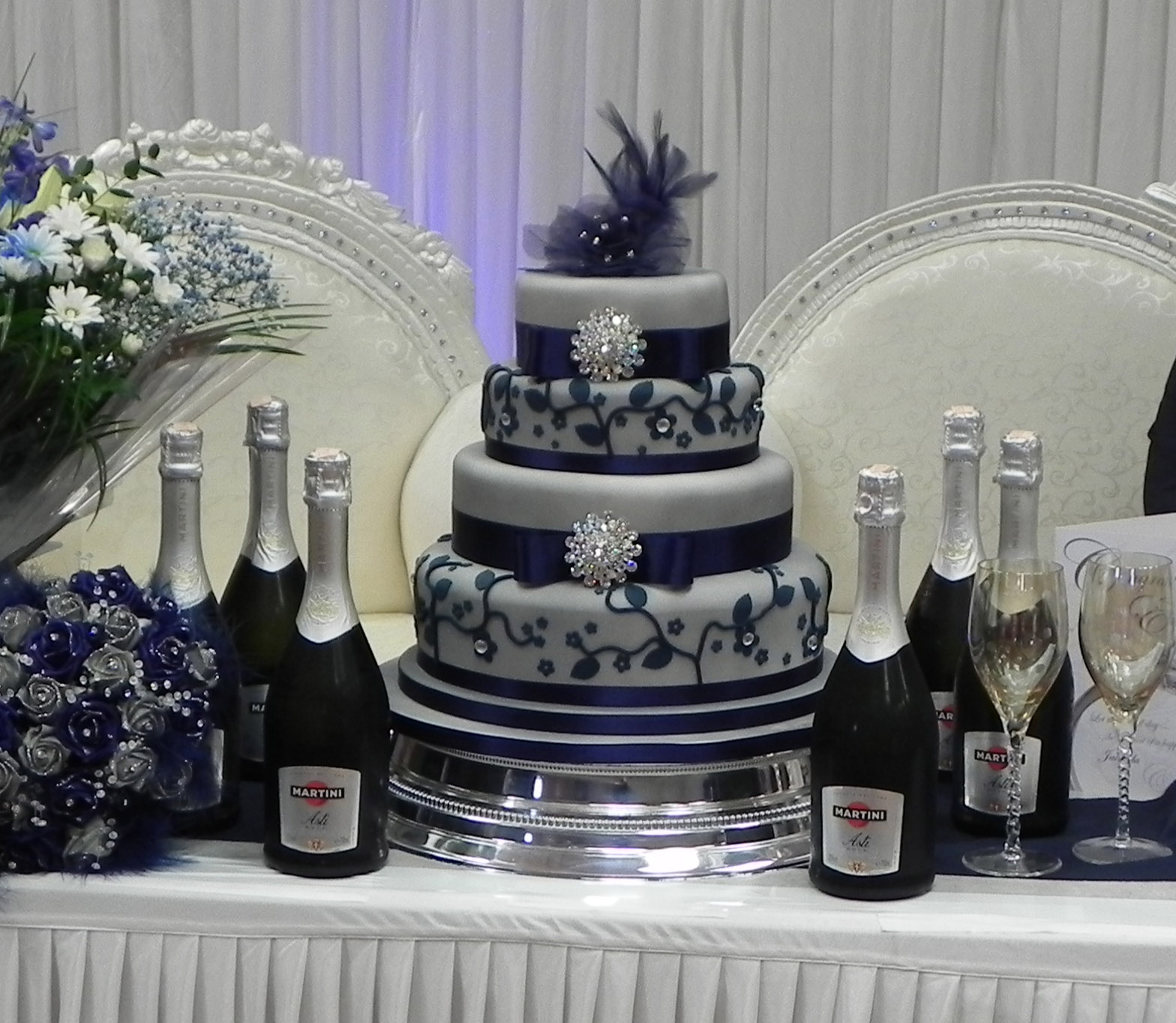 Silver and Blue wedding cake