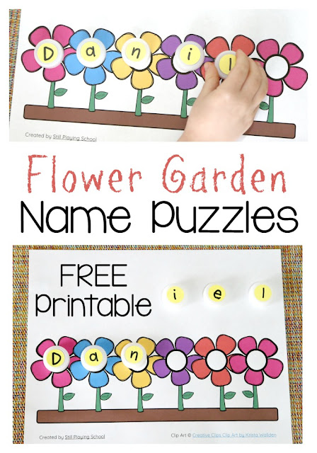 Print out this free flower garden name puzzle mat for kids for spring! Preschoolers will love to spell their name on the flowers again and again!