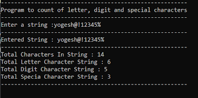 Count total letters, digits and special characters from string - YogeshHadiya.in