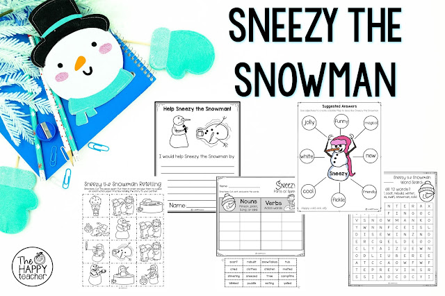 Fun set of NO PREP activities to use with the story Sneezy the Snowman by Maureen Wright
