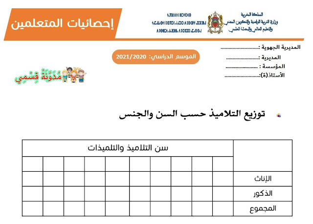 تحميل إحصائيات التلاميذ للموسم الدراسي 2020-2021