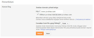 setelan pengalihan domain pada blogger