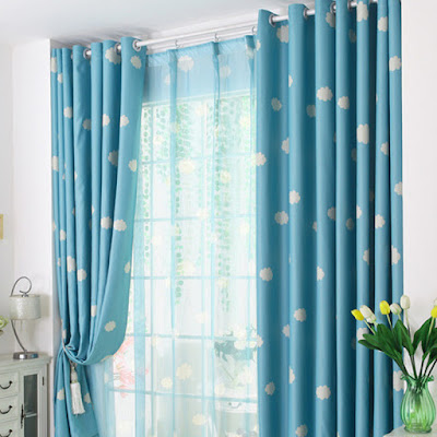 Teal colored window valances