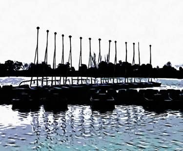 Dusk at the harbour - Print by Saatchiart