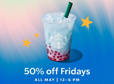 Starbucks Half-Priced Drinks promotion for May 2024.