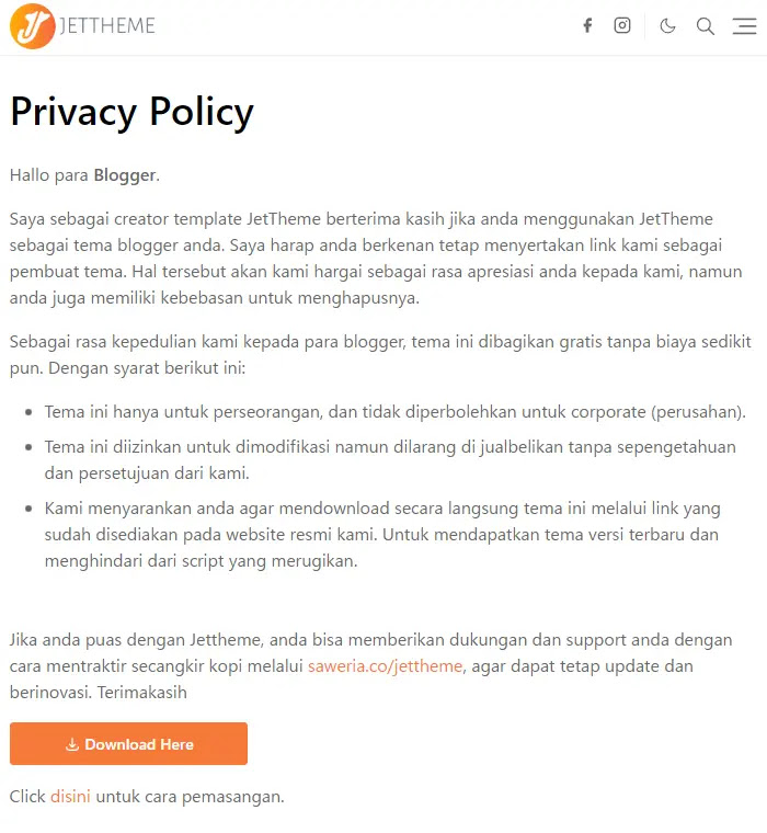 JetTheme, privacy policy
