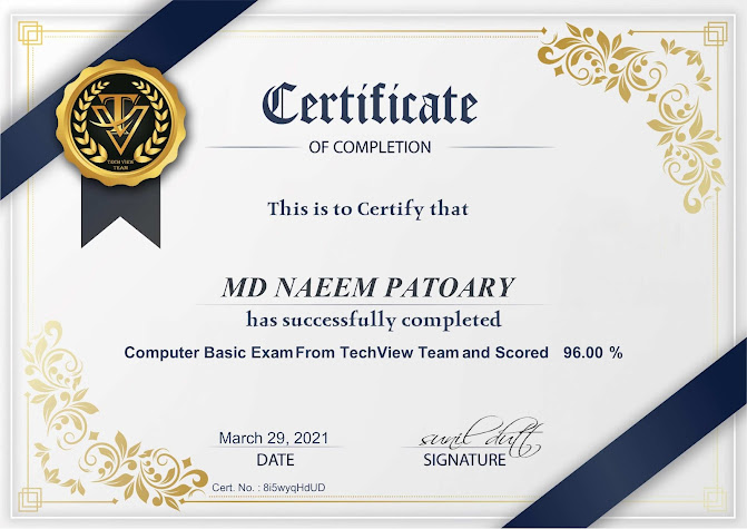 Certificate of Completation of Computer Basic Exam 