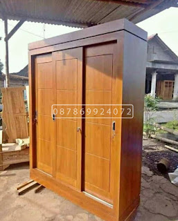 Lemari pakaian baju 3 pintu sleding minimalis kayu jati berkualitas