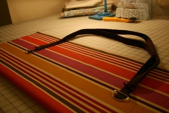 After cutting the fabric, I laid out the rectangle to see how the straps should be placed.